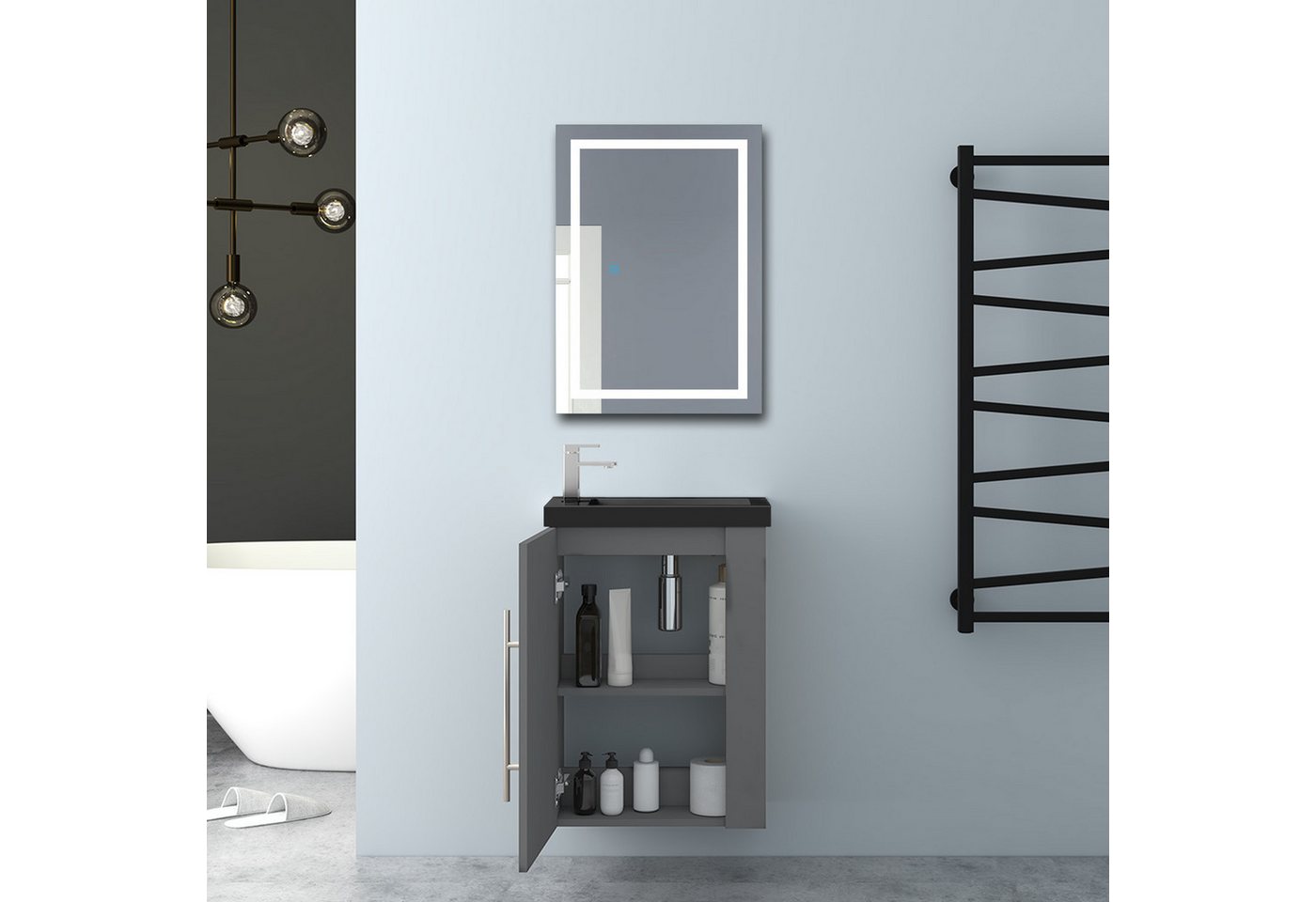 Aica Sanitär Waschtisch 45 cm Mineralguss Waschtisch mit Unterschrank Badschrank (Hängeschrank), Kleine Badezimmerschränke Bild 3