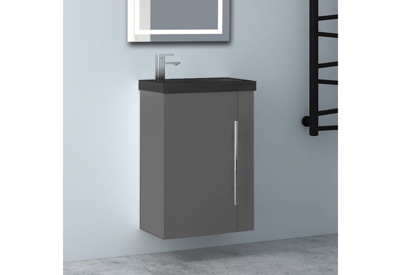 Aica Sanitär Waschtisch 45 cm Mineralguss Waschtisch mit Unterschrank Badschrank (Hängeschrank), Kleine Badezimmerschränke Bild 4