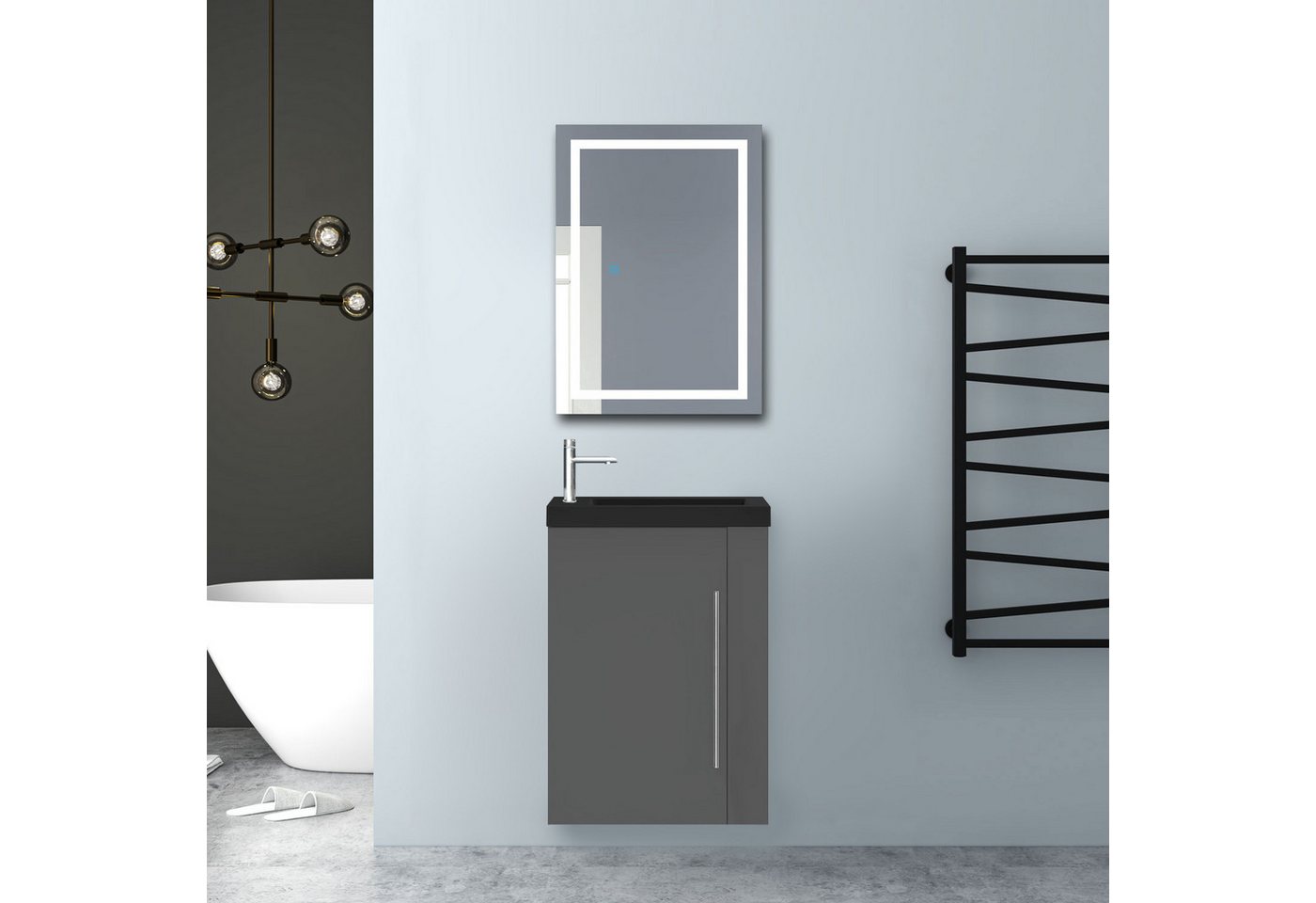 Aica Sanitär Waschtisch 45 cm Mineralguss Waschtisch mit Unterschrank Badschrank (Hängeschrank), Kleine Badezimmerschränke Bild 5