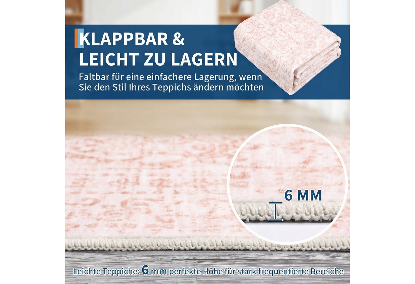 GarveeMore Teppich Teppich im Perser-Stil aus 100 % Polyester, pflegeleicht, für Wohnzimmer & Schlafzimmer Bild 2