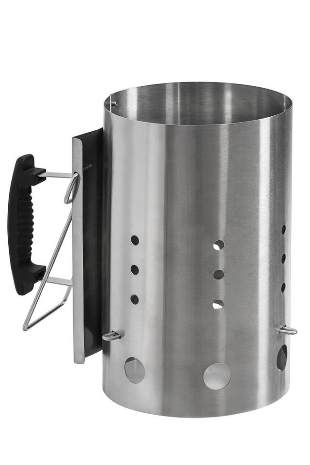 Dehner Grillbesteck-Set Anzündkamin für Holzkohle, Ø 19.4, Höhe 30.7 cm, aus pulverbeschichtetem Stahl, wasserabweisend, anthrazit