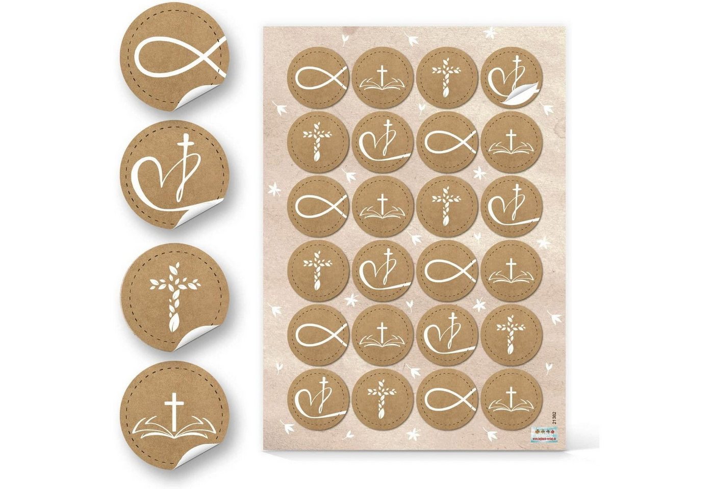 Logbuch-Verlag Aufkleber 3 x 24 christliche Aufkleber mit Symbolen & Text - Taube Kreuz Fische