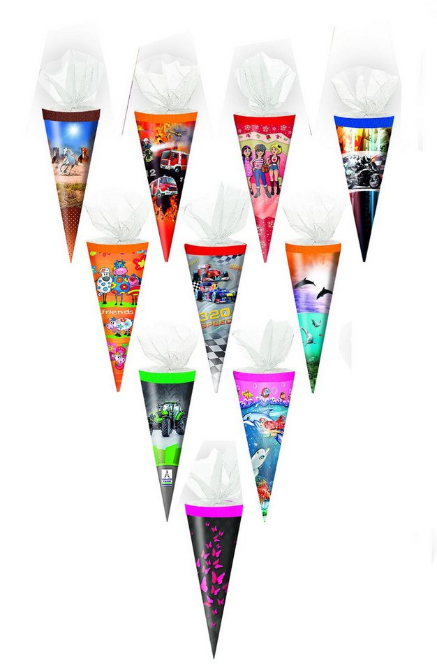 Livepac Office Schultüte 10x Schultüte / Zuckertüte / 25cm / mit Tüllverschluß / 10 verschieden