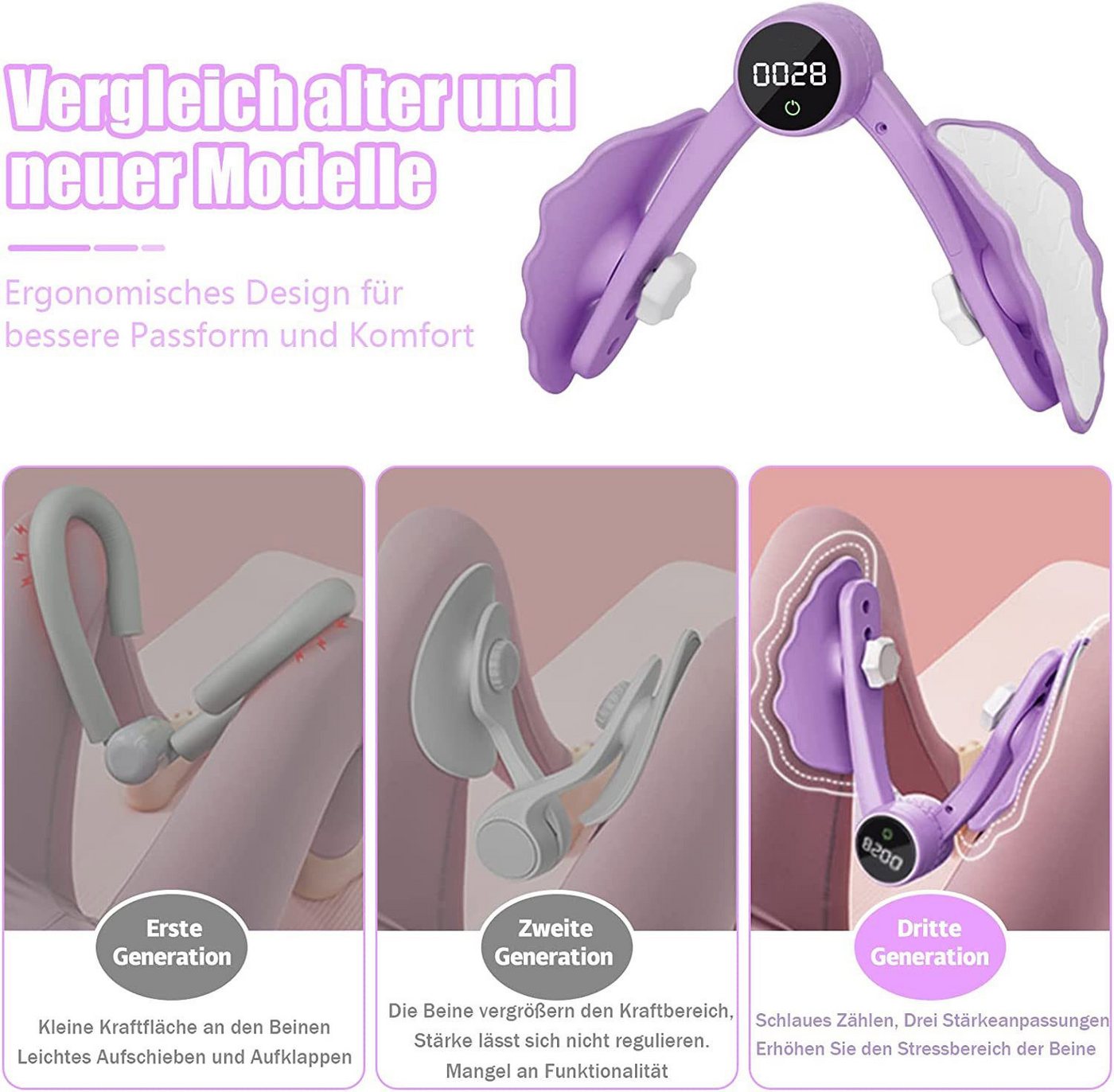 Ophy Beckenbodentrainer mit Zähler & 3 Stärkestufen – Beintrainer für Oberschenkel & Po, für Frauen, intelligenter Datenchip Bild 2