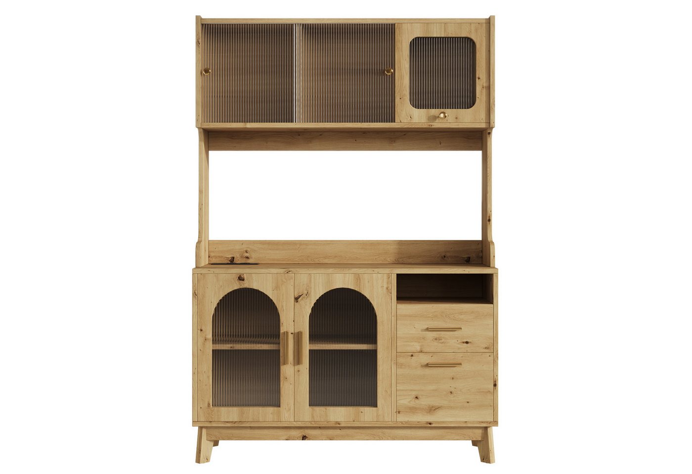 Flieks Küchenbuffet Hochschrank mit Arbeitsplatte, Steckdosen, Acryl-Schiebetüren (B120xT40xH178 cm, 1-St) Küchenschrank Mehrzweckschrank mit verstellbare Ablagen Weiß Bild 3