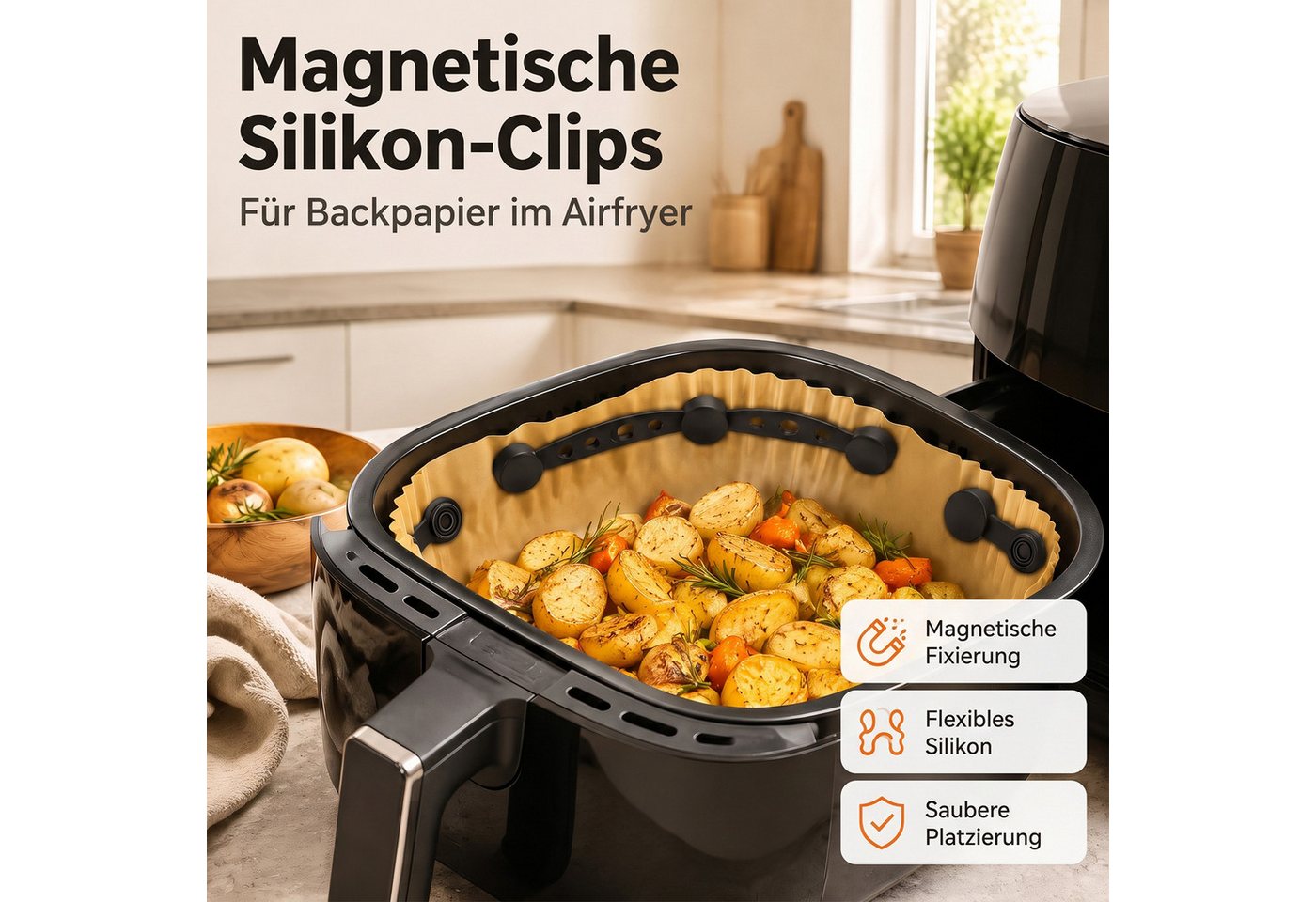 SURFOU Backpapier 12 Stück Heißluftfritteuse Airfryer Magnete für Backpapier, - Silikon Magnete für Airfryer Backpapier Befestigungsschnalle Bild 2