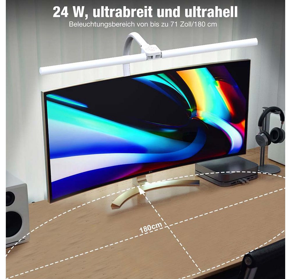 Sunicol LED Schreibtischlampe Doppelkopf klemmbar Schreibtischlampe, Dimmbar LED Tischlampe, 3000K-6500K, Flexibler Schwanenhals Büro Tischlampe mit Fernbedienung, 24W Bild 3