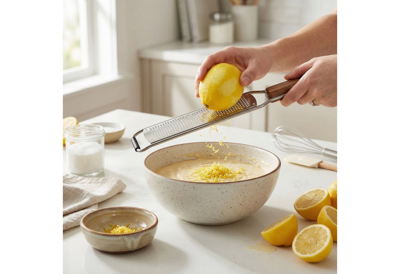 Arendo Multireibe Holzgriff Feinreibe für Zitronen, Parmesan, Muskat, Ingwer, Schokolade, Edelstahl, (2-St., mit Schutzabdeckung), Scharfe Edelstahlklinge, Schutzabdeckung, Antirutschfuß, Aufhängeloch