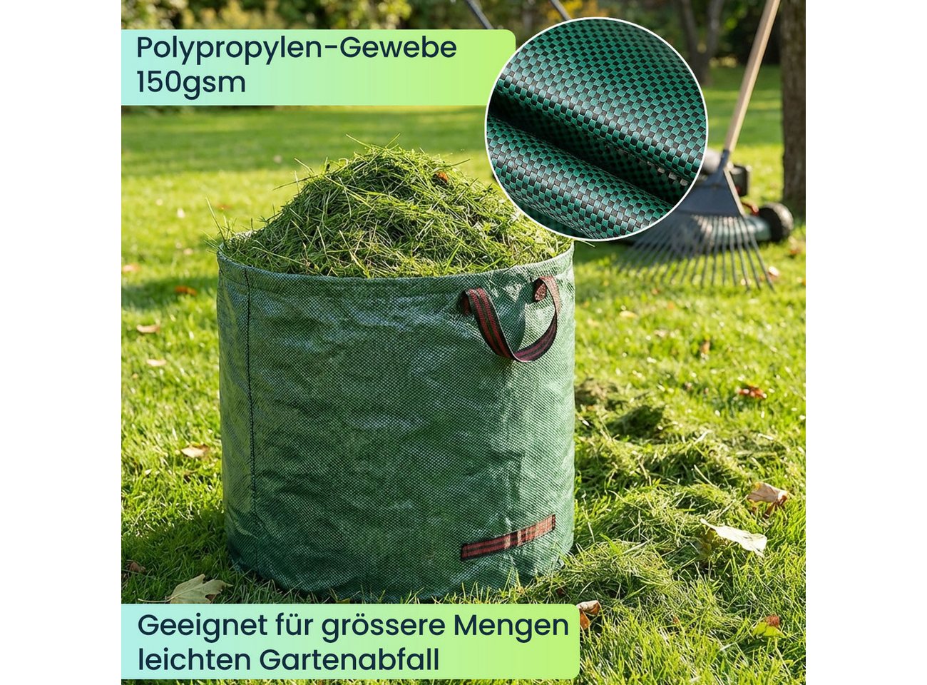 shop'n smile ideoon Gartensack XL Gartenabfallsack 272L: Faltbarer, stabiler Grünsack mit Doppelboden, (2-tlg), Ideal für die Sammlung von Laub und Rasenschnitt