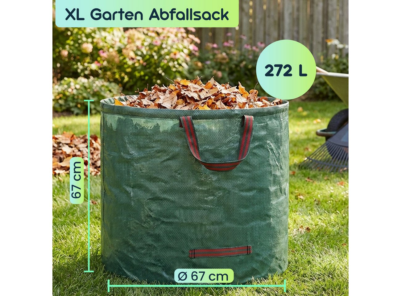 shop'n smile ideoon Gartensack XL Gartenabfallsack 272L: Faltbarer, stabiler Grünsack mit Doppelboden, (2-tlg), Ideal für die Sammlung von Laub und Rasenschnitt Bild 2
