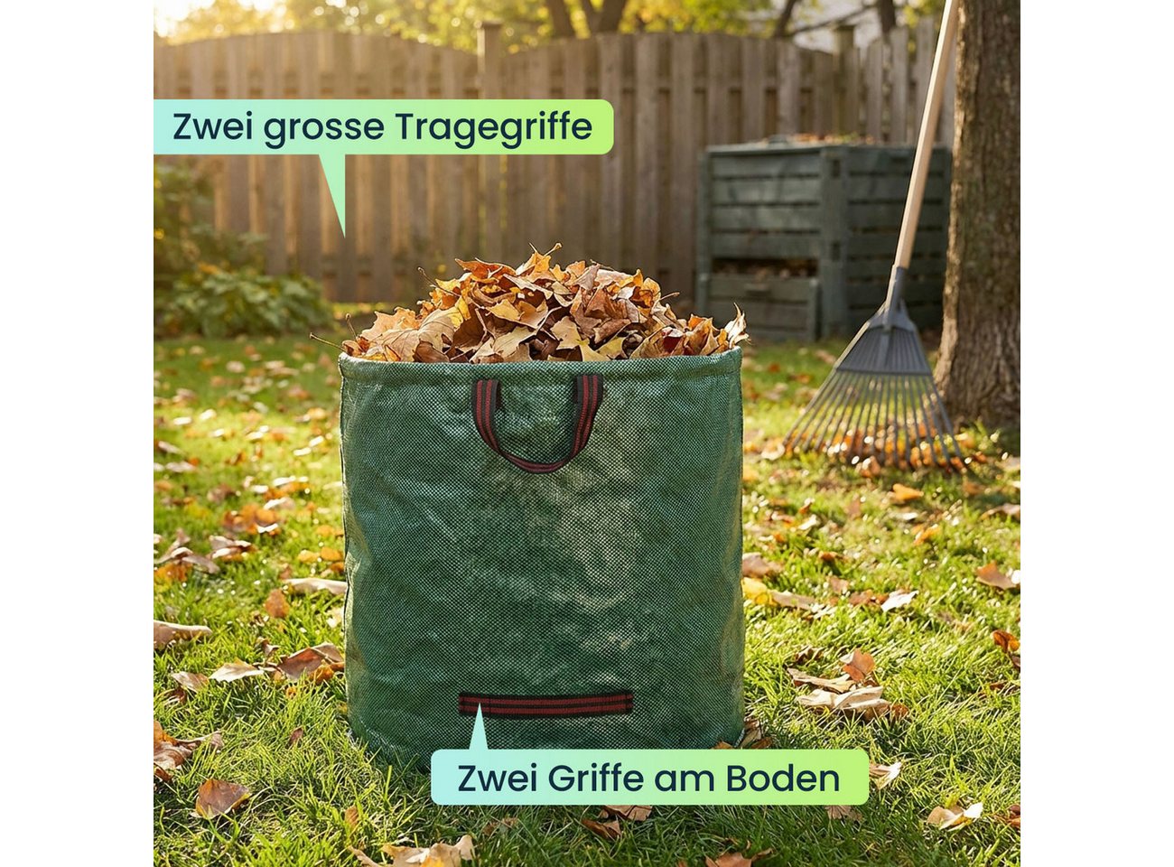 shop'n smile ideoon Gartensack XL Gartenabfallsack 272L: Faltbarer, stabiler Grünsack mit Doppelboden, (2-tlg), Ideal für die Sammlung von Laub und Rasenschnitt Bild 4