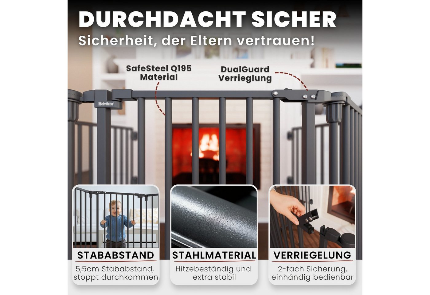 Heimfleiss® Ofenschutzgitter Kaminschutzgitter Baby Ofenschutzgitter Kinderschutz, Anthrazit: 5-teiliges Kamingitter aus hitzebeständigem Stahl