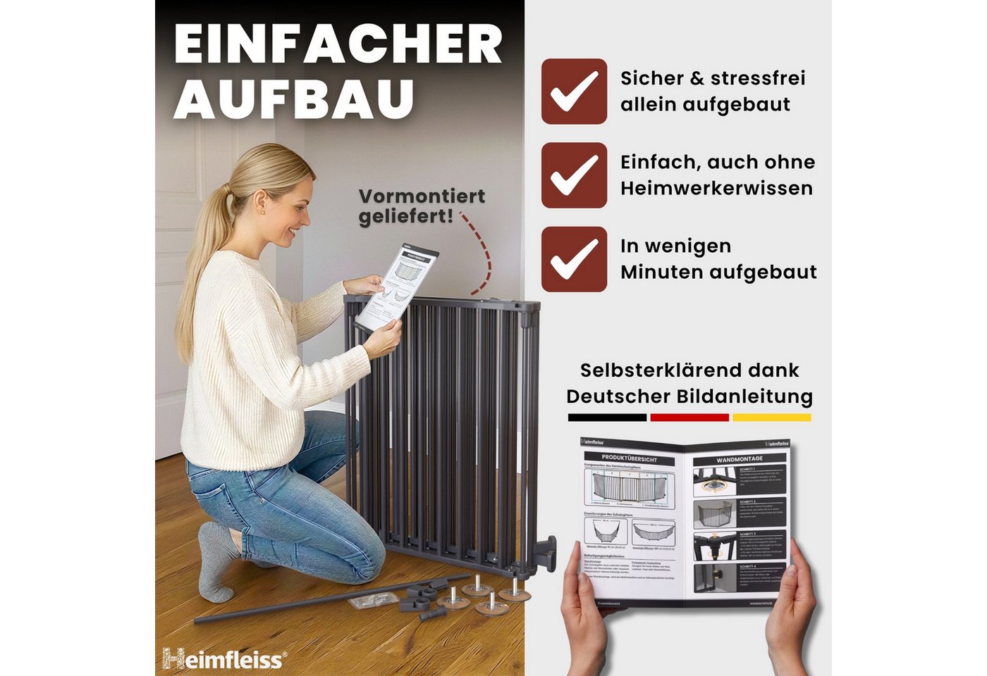 Heimfleiss® Ofenschutzgitter Kaminschutzgitter Baby Ofenschutzgitter Kinderschutz, Anthrazit: 5-teiliges Kamingitter aus hitzebeständigem Stahl Bild 4