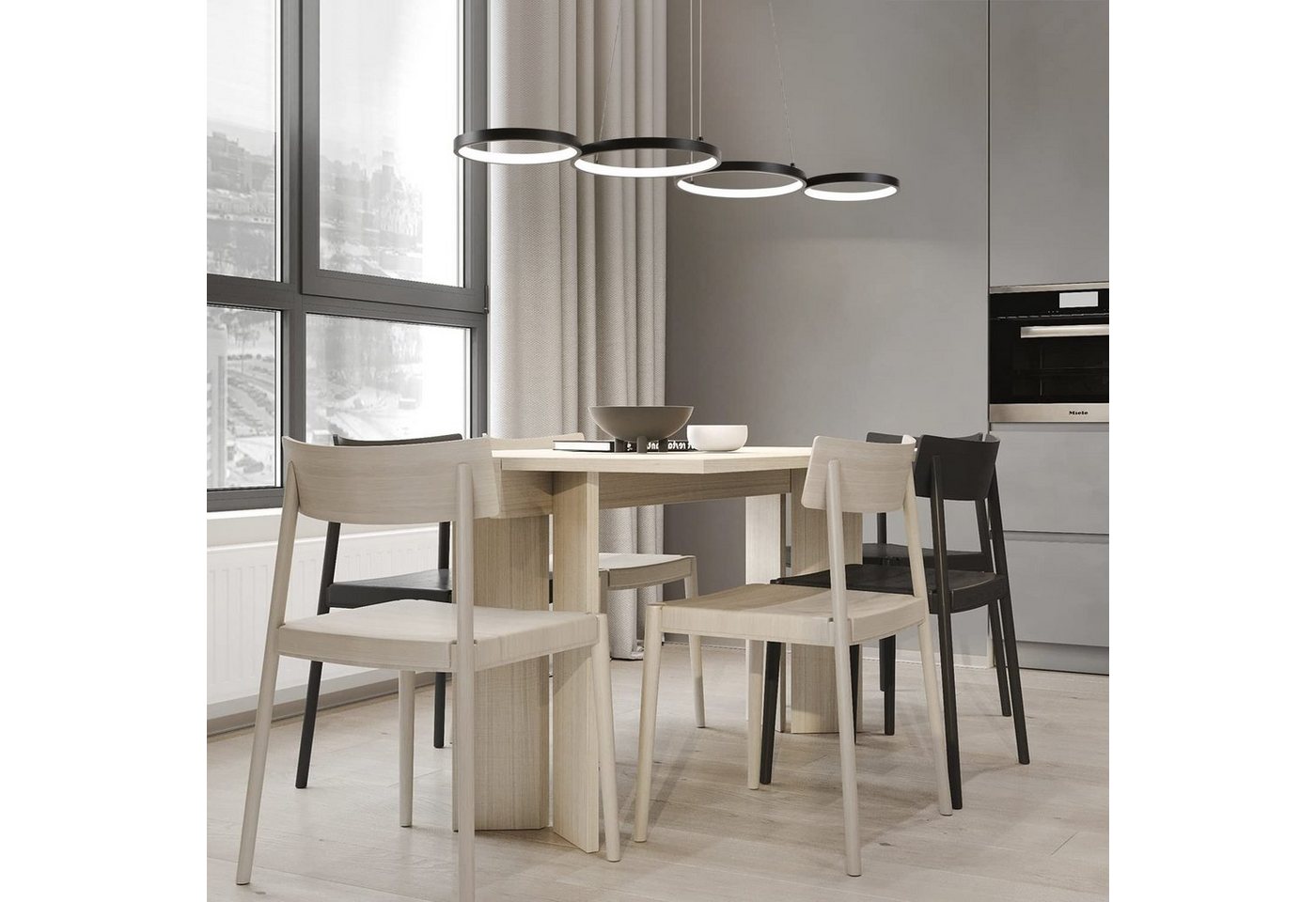 ZMH LED Pendelleuchte Esstisch 88 cm, 4-Ring Hängeleuchte und Hängelampe, dimmbar, LED fest integriert, warmweiß-kaltweiß, höhenverstellbar,mit Fernbedienung Bild 3
