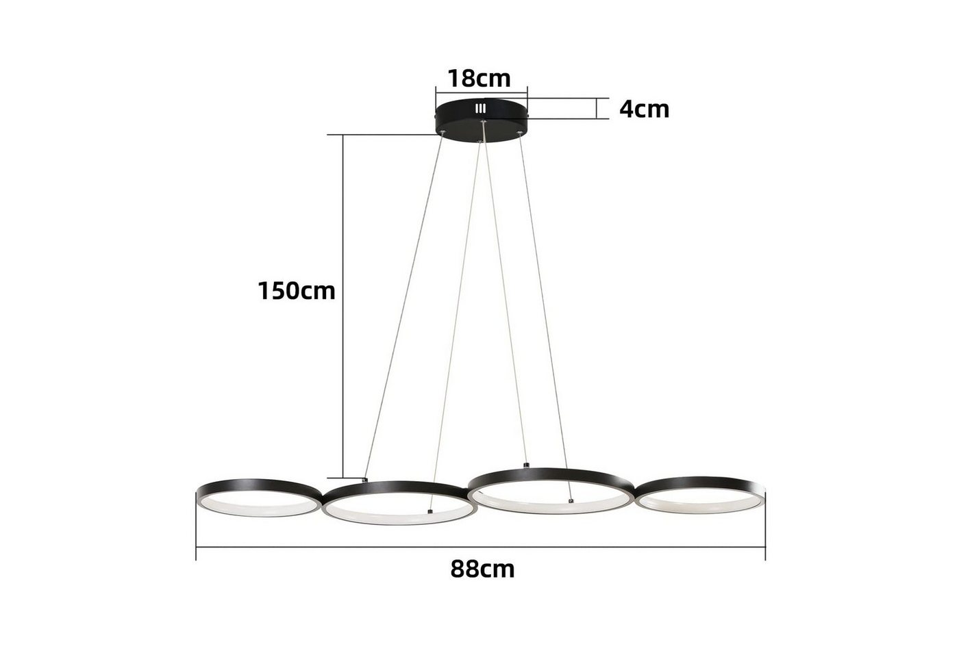 ZMH LED Pendelleuchte Esstisch 88 cm, 4-Ring Hängeleuchte und Hängelampe, dimmbar, LED fest integriert, warmweiß-kaltweiß, höhenverstellbar,mit Fernbedienung Bild 5