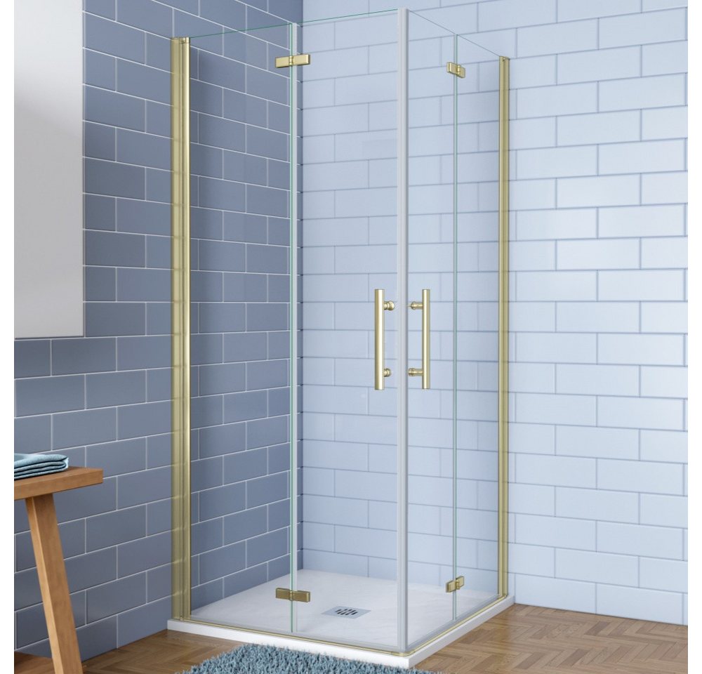 AICA Eckdusche H:195cm Scharniertür Drehtür Falttür Duschabtrennung Duschkabine Gold, BxT: 80x100 cm, ebenerdiger Einbau möglich,mit Drehtür,klare Optik Bild 2