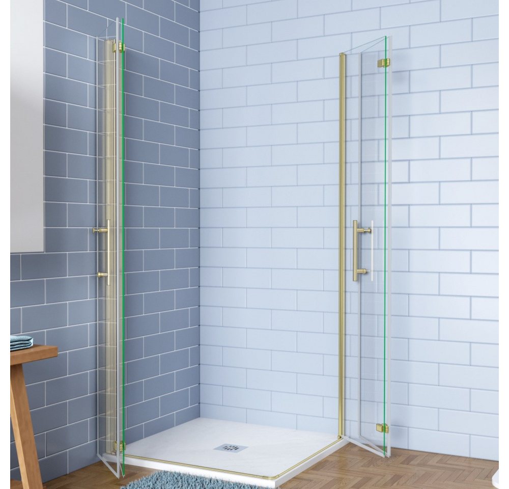 AICA Eckdusche H:195cm Scharniertür Drehtür Falttür Duschabtrennung Duschkabine Gold, BxT: 80x100 cm, ebenerdiger Einbau möglich,mit Drehtür,klare Optik Bild 4