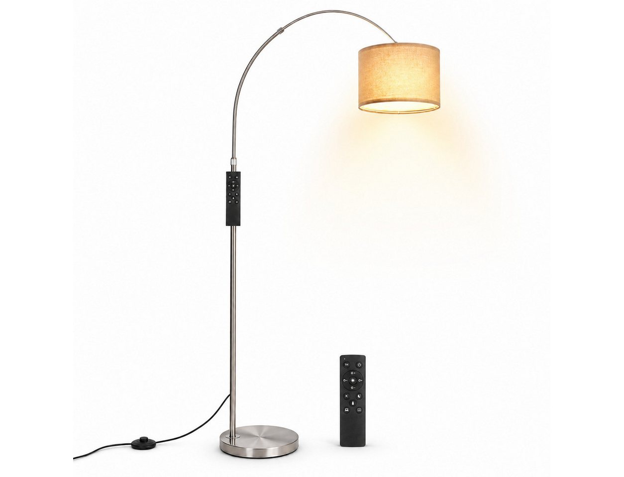 ANTENLICHT LED Stehlampe Elegante Bogenstehleuchte in Silber, Fernbedienung, E27 LED-Leuchtmittel inklusive, Warmweiß bis Tageslichtweiß (2700-6500K), Dimmbar, flexibel & stilvoll für perfektes Licht