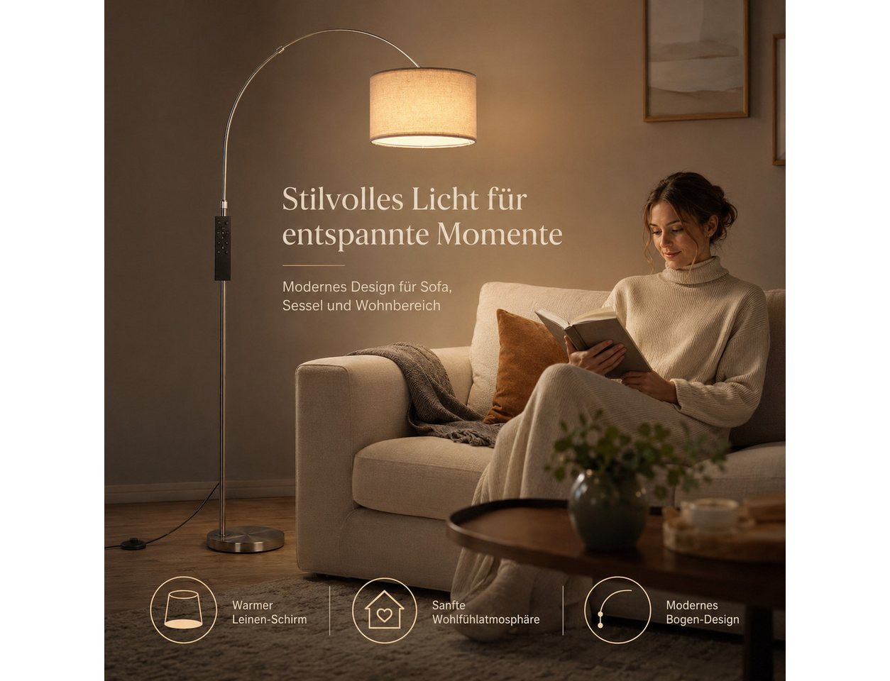 ANTENLICHT LED Stehlampe Elegante Bogenstehleuchte in Silber, Fernbedienung, E27 LED-Leuchtmittel inklusive, Warmweiß bis Tageslichtweiß (2700-6500K), Dimmbar, flexibel & stilvoll für perfektes Licht Bild 3
