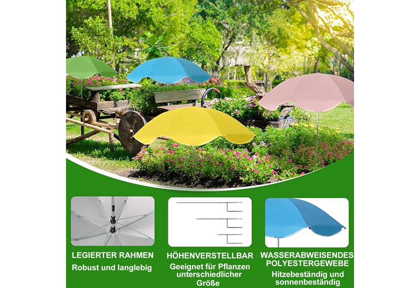 Mutig Sonnenschirm 2stk Pflanzenschirme für Outdoor Pflanzen, 103 cm Gartenpflanzenschirm, Sonnenschutz für Pflanzen, Topfpflanzen, Gartenbeete, großer Gartenschirm für Innenhöfe, Terrassen, Veranden, 60cm Pflanzenschirm, höhenverstellbar, Sonnenschutz für Pflanzen Bild 2