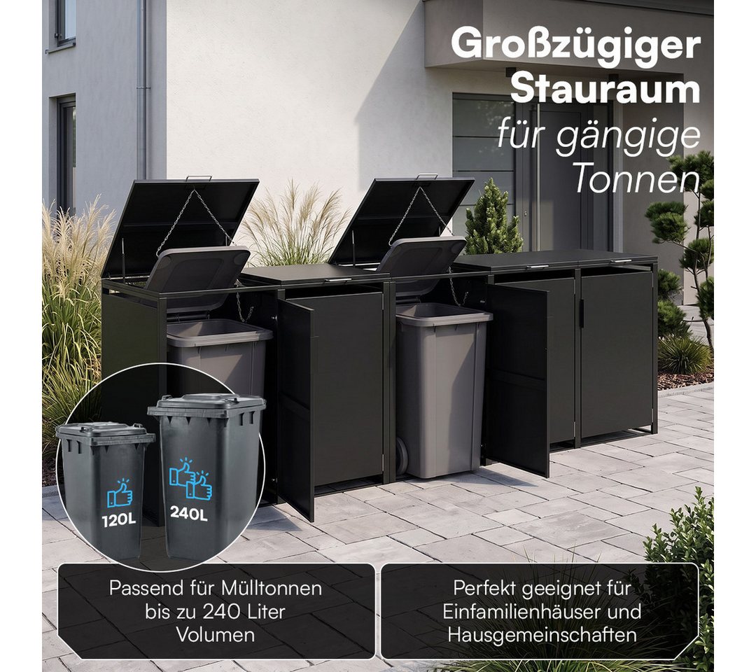 STEELSØN Mülltonnenbox Thoria 240 L aus verzinktem Stahl, Mülltonnenverkleidung (Graphitschwarz, verfügbar mit 1, 2, 3, 4, oder 5 Türen), Für 5 Tonnen