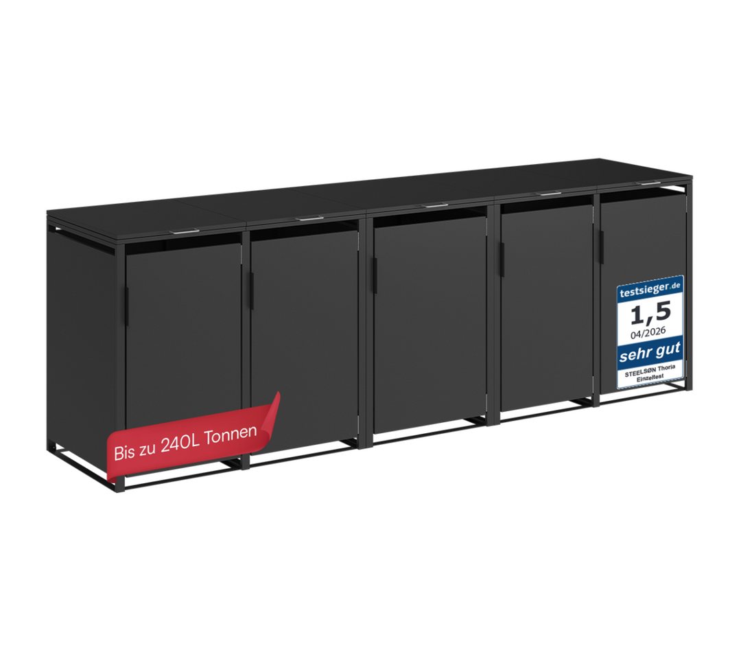 STEELSØN Mülltonnenbox Thoria 240 L aus verzinktem Stahl, Mülltonnenverkleidung (Graphitschwarz, verfügbar mit 1, 2, 3, 4, oder 5 Türen), Für 5 Tonnen Bild 3