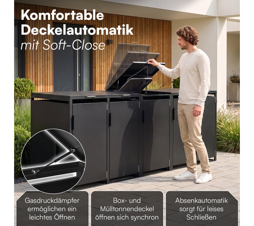 STEELSØN Mülltonnenbox Thoria 240 L aus verzinktem Stahl, Mülltonnenverkleidung (Graphitschwarz, verfügbar mit 1, 2, 3, 4, oder 5 Türen), Für 5 Tonnen Bild 4