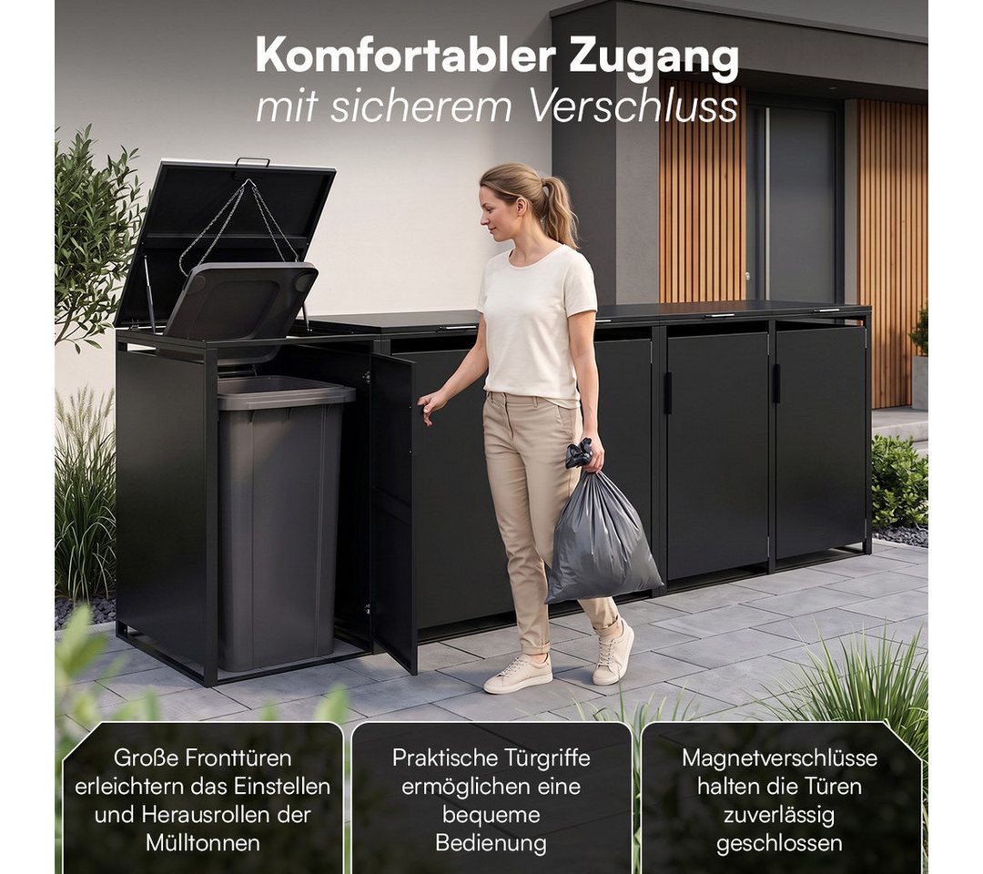 STEELSØN Mülltonnenbox Thoria 240 L aus verzinktem Stahl, Mülltonnenverkleidung (Graphitschwarz, verfügbar mit 1, 2, 3, 4, oder 5 Türen), Für 5 Tonnen Bild 5