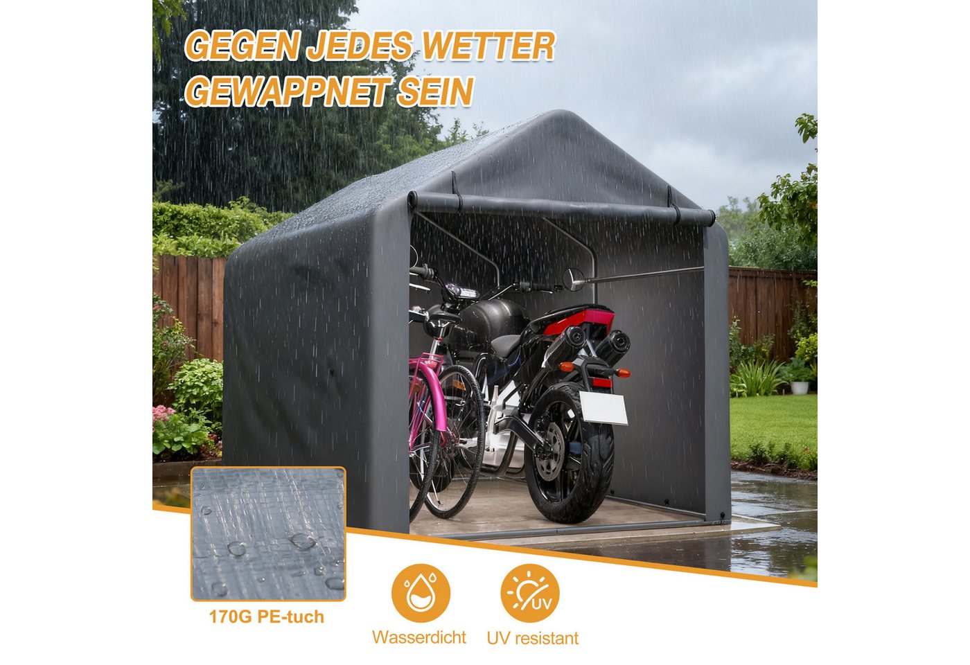 Blossom Garage Allwetter-Zeltgarage wasserdichten Garagenzelt Fahrradgarage aus Stahl (160x220x165 cm), Geräteschuppen mit Rolltor für Motorrad Gartenmöbel Werkzeug