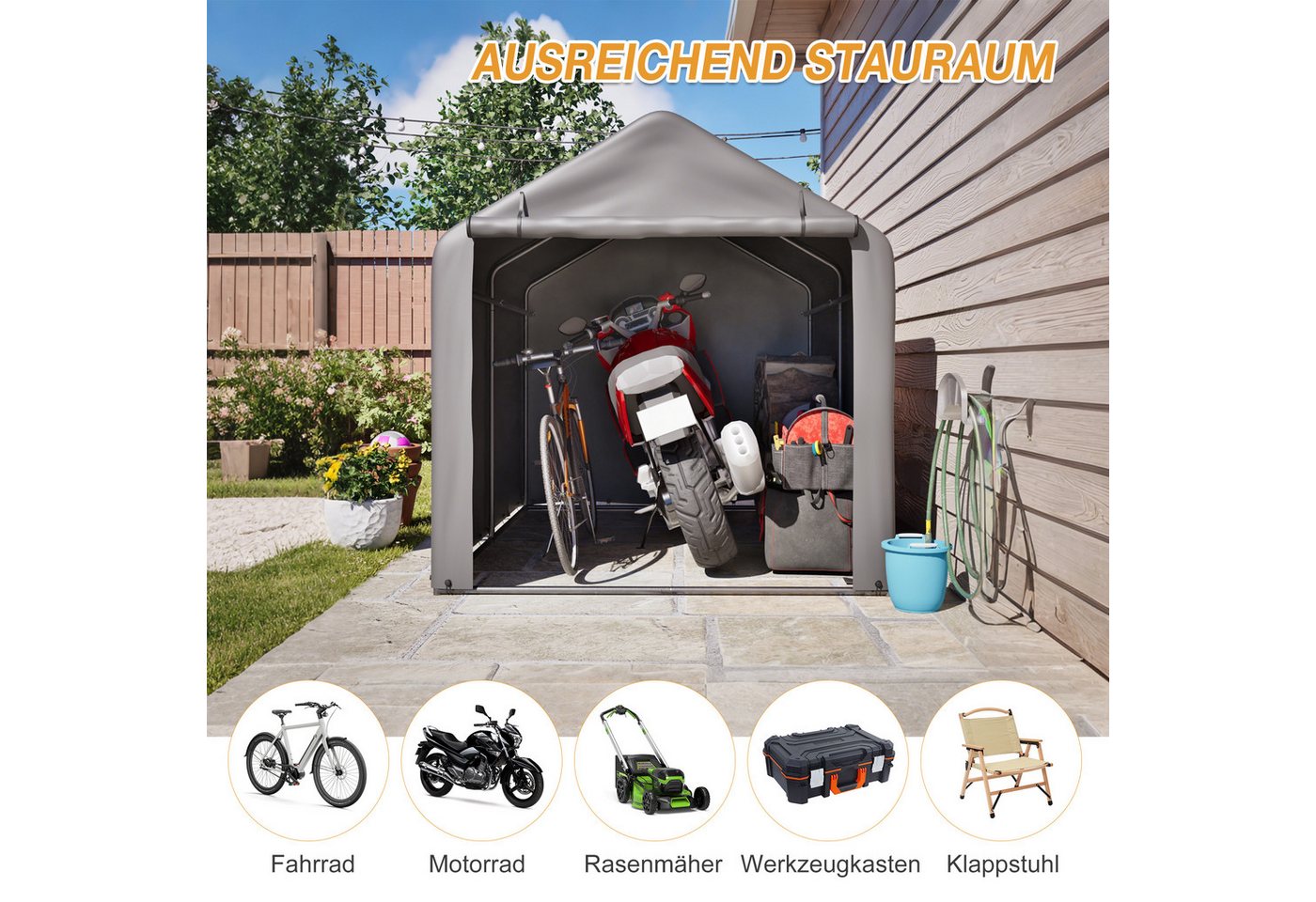 Blossom Garage Allwetter-Zeltgarage wasserdichten Garagenzelt Fahrradgarage aus Stahl (160x220x165 cm), Geräteschuppen mit Rolltor für Motorrad Gartenmöbel Werkzeug Bild 2