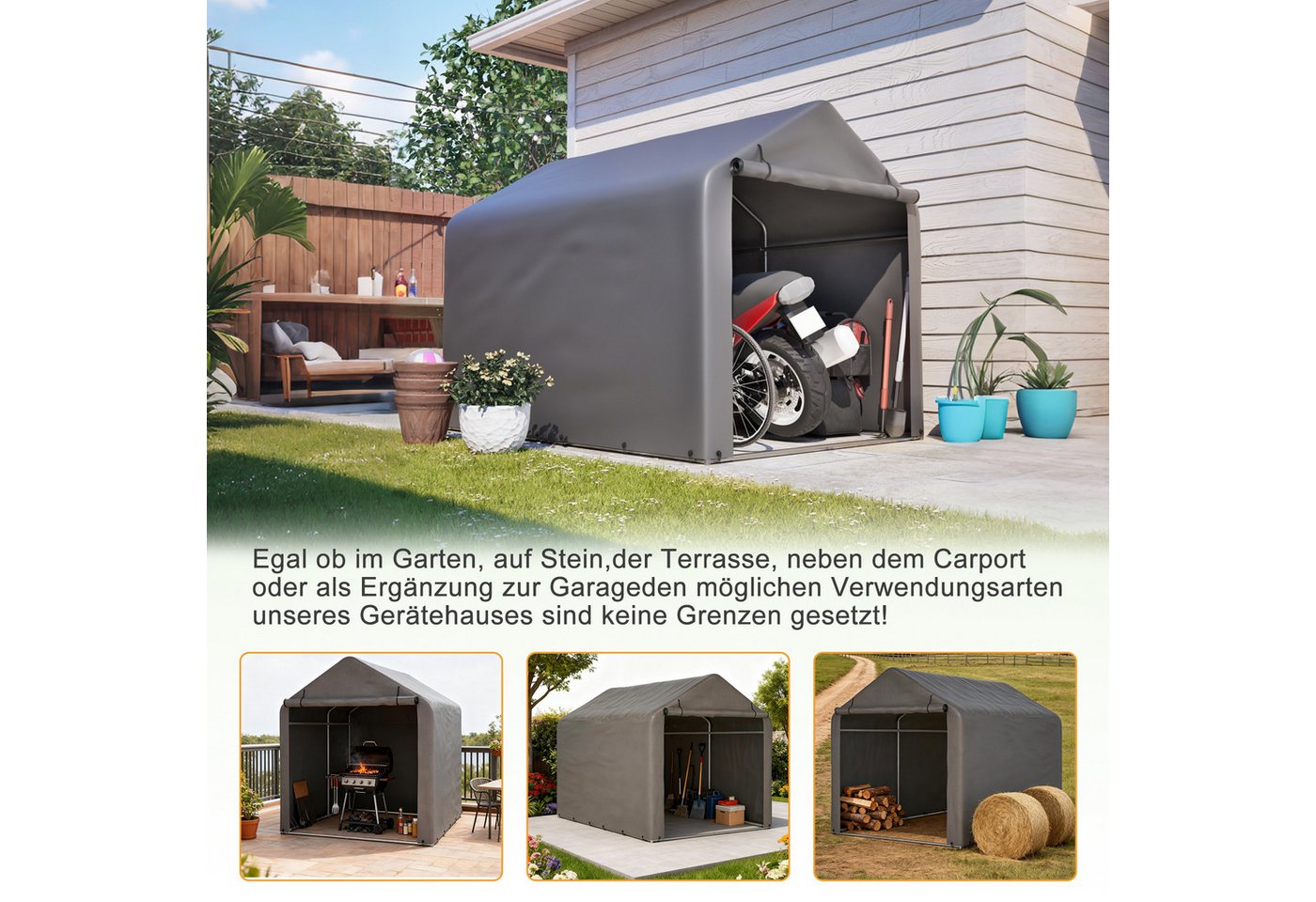 Blossom Garage Allwetter-Zeltgarage wasserdichten Garagenzelt Fahrradgarage aus Stahl (160x220x165 cm), Geräteschuppen mit Rolltor für Motorrad Gartenmöbel Werkzeug Bild 5