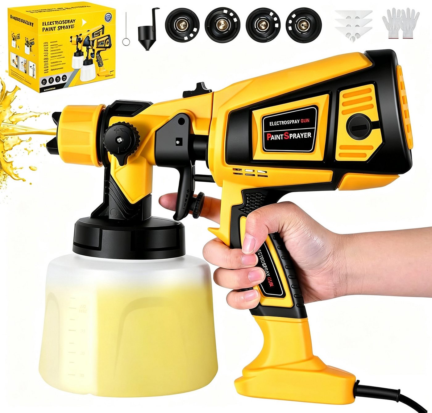 AKKEE Farbsprühpistole Elektrisches Farbsprühsystem,1400ml 850W Elektro Lackierpistole, 4 Kupferdüse und 3 Muster,für den Innen- und Außenbereich Bild 3