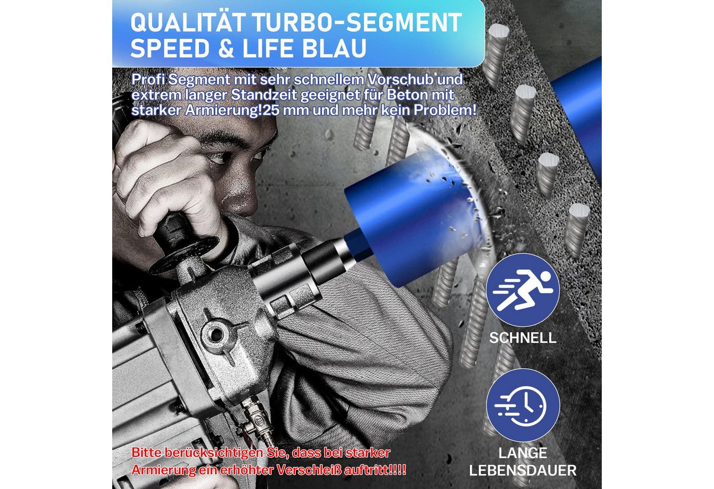 XERSEK Dosensenker Diamantbohrkrone Kernbohrer für Kernbohrgerät mit Turbo 1 1/4", Ø 92 mm, Bohrkrone Nassbohrkrone Trockenbohrkrone für Beton Bild 2
