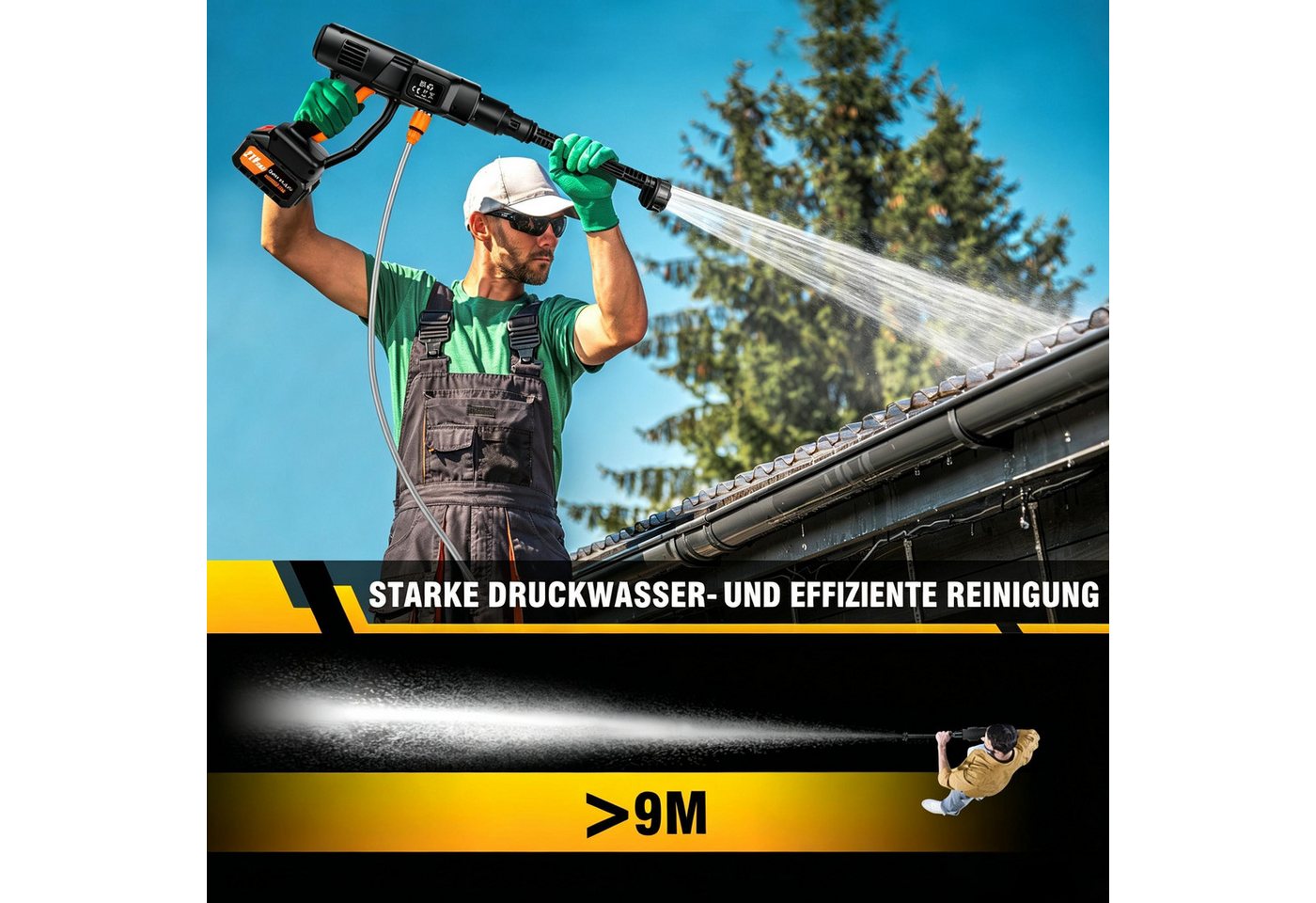 AIBISTAR Akku-Hochdruckreiniger 6-in-1 Kabelloser Hochdruckreiniger, 3000mAh, 70 Bar, 2 Akkus, Druck max: 70 bar, Akku-Hochdruckreiniger Ideal für Auto, Terrasse, Fassade & Garten Bild 3