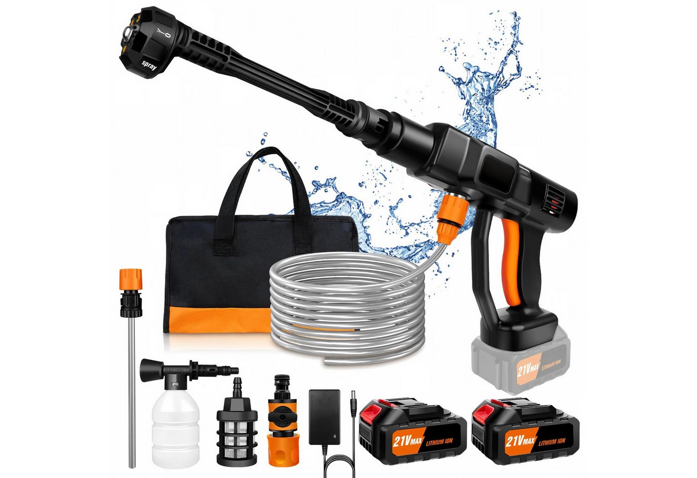 AIBISTAR Akku-Hochdruckreiniger 6-in-1 Kabelloser Hochdruckreiniger, 3000mAh, 70 Bar, 2 Akkus, Druck max: 70 bar, Akku-Hochdruckreiniger Ideal für Auto, Terrasse, Fassade & Garten Bild 4
