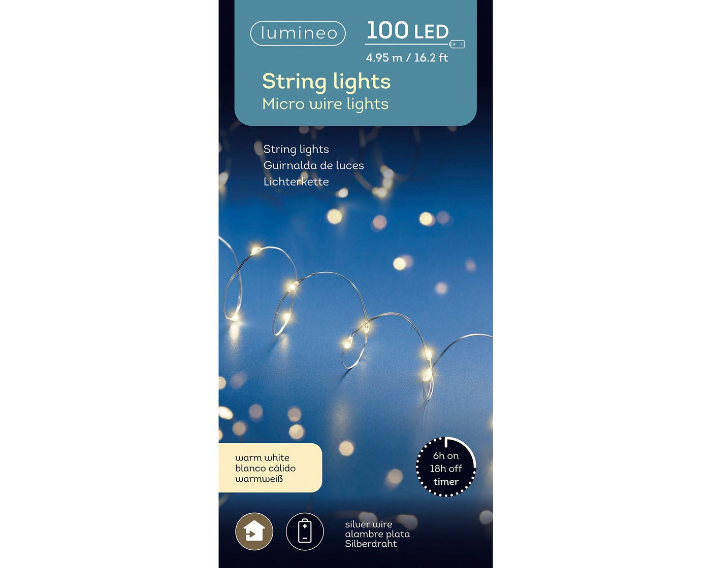 Lumineo LED-Lichterkette, LED Lichterkette mit Timer / Batteriebetrieb 495cm 100 LEDs Warmweiß Bild 4