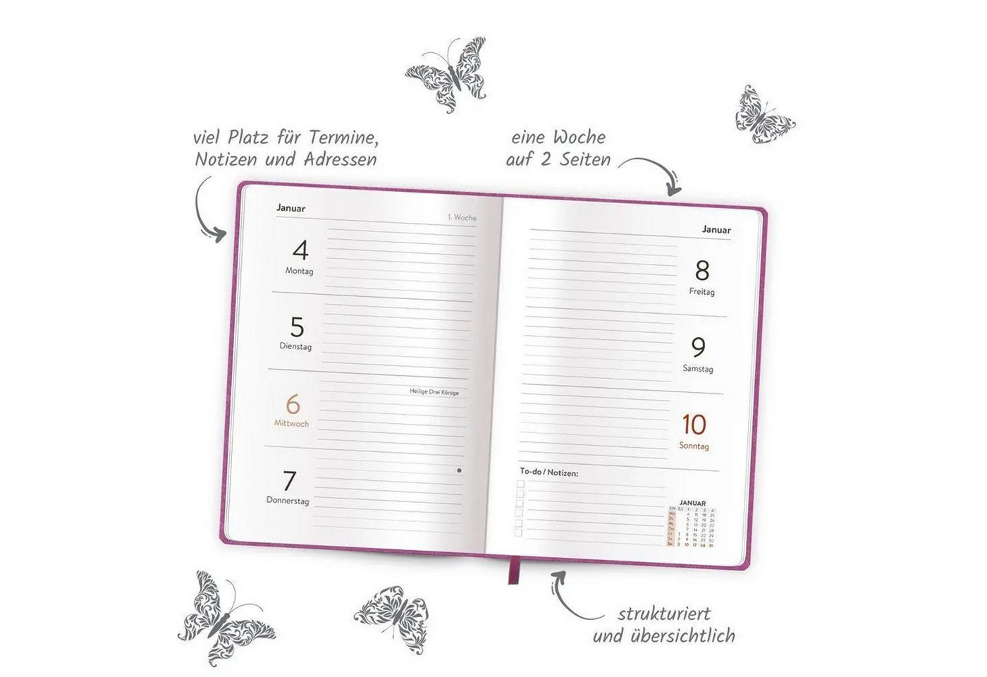 Trötsch Verlag Taschenkalender TRÖTSCH - Taschenkalender A6 Soft Touch Schmetterlinge 2027