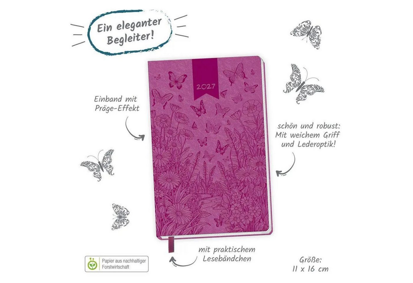 Trötsch Verlag Taschenkalender TRÖTSCH - Taschenkalender A6 Soft Touch Schmetterlinge 2027 Bild 4
