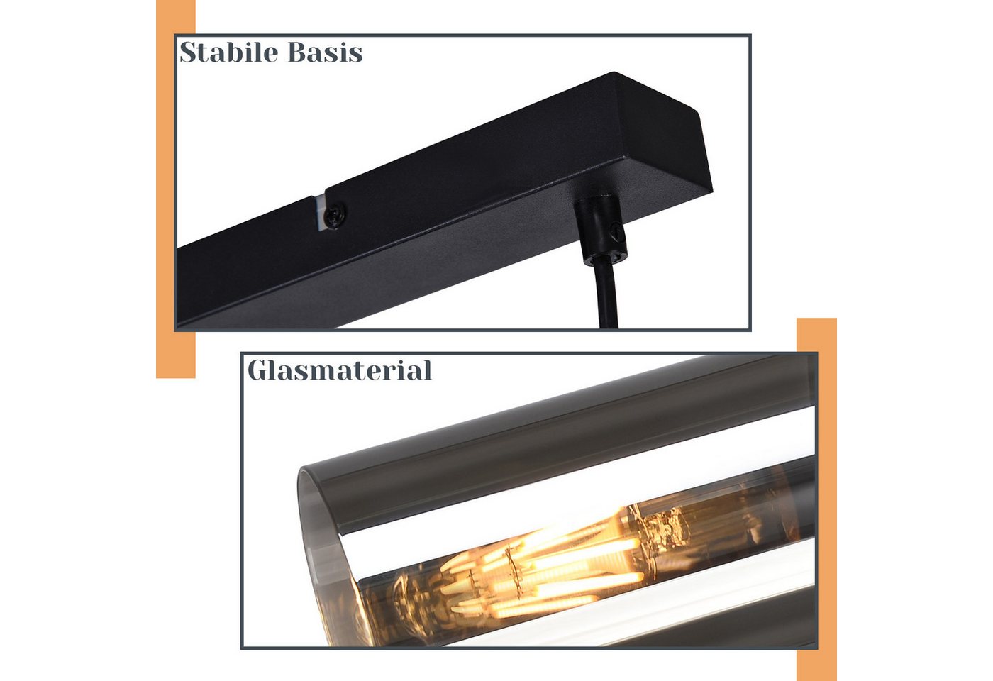 ZMH Pendelleuchte 3/4-flammig, Schwarz, E27, höhenverstellbar, ohne Leuchtmittel, Metall- und Glas-Lampenschirme