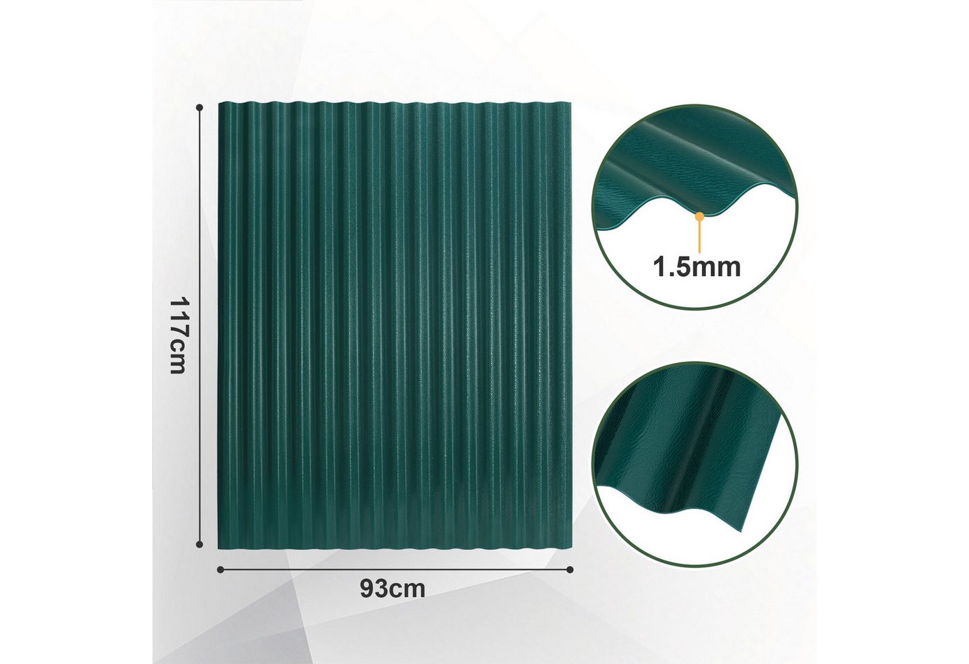 Clanmacy Wellplatte ASA Wellplatten 5er Set Dunkelgrün 117 x 93 cm 1,5 mm für Gartenhaus, (5-St)