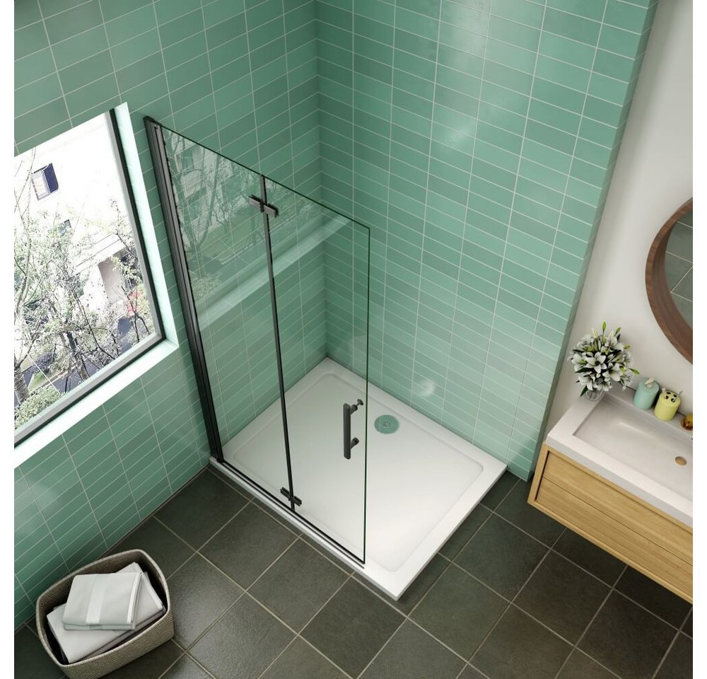 Duschparadies Dusch-Falttür H:195cm Schwarz Falttür Scharniertür Duschtür Duschabtrennung, 70x195 cm, Easyclean Sicherheitsglas, beidseitig montierbar