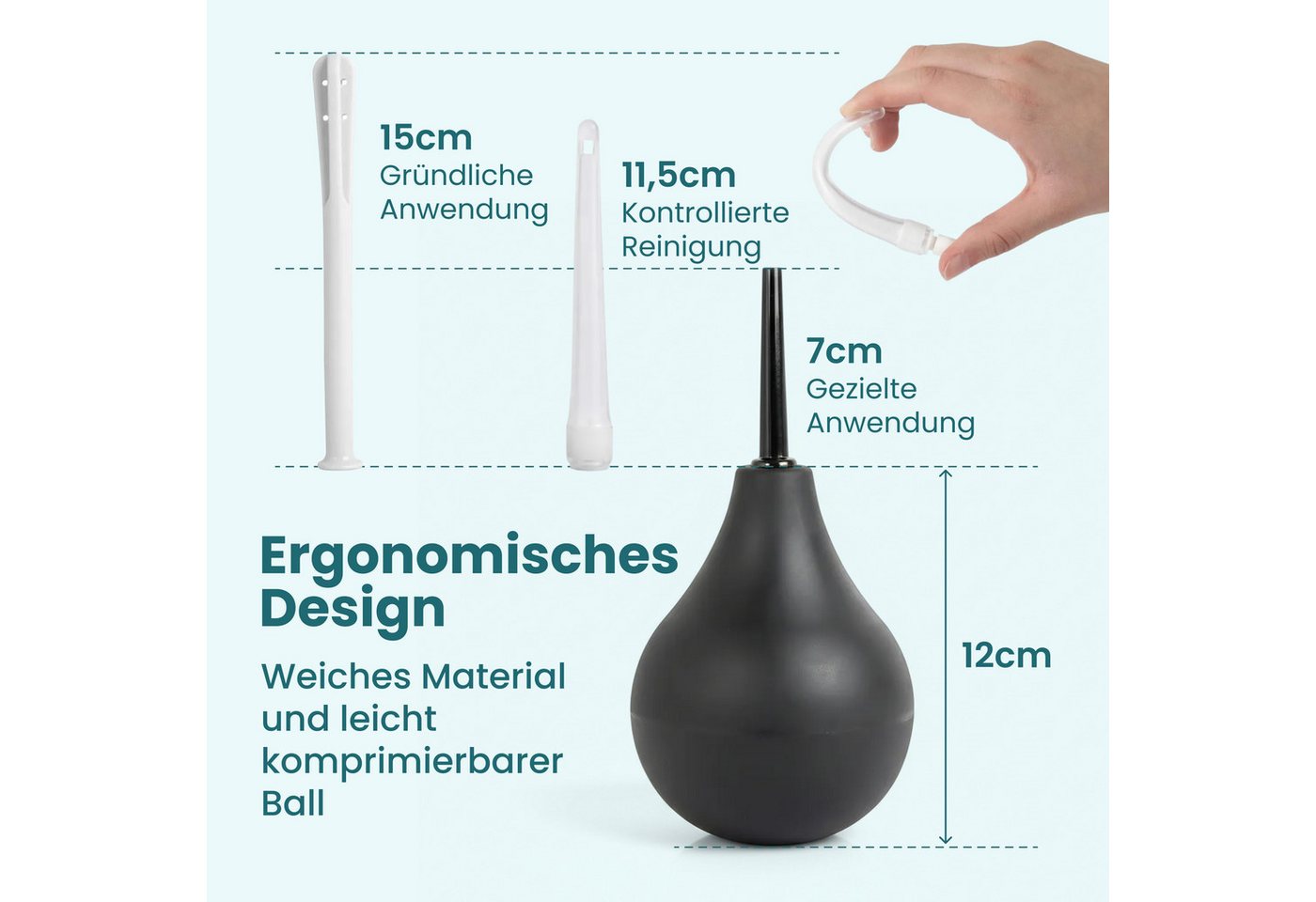 MOVOJA Mobiles Bidet Klistierspritze 225 ml mit 3 Aufsätzen, Reinigungssystem, 225ml, Medizinischem Silikon, incl. 3 Attachments Bild 4