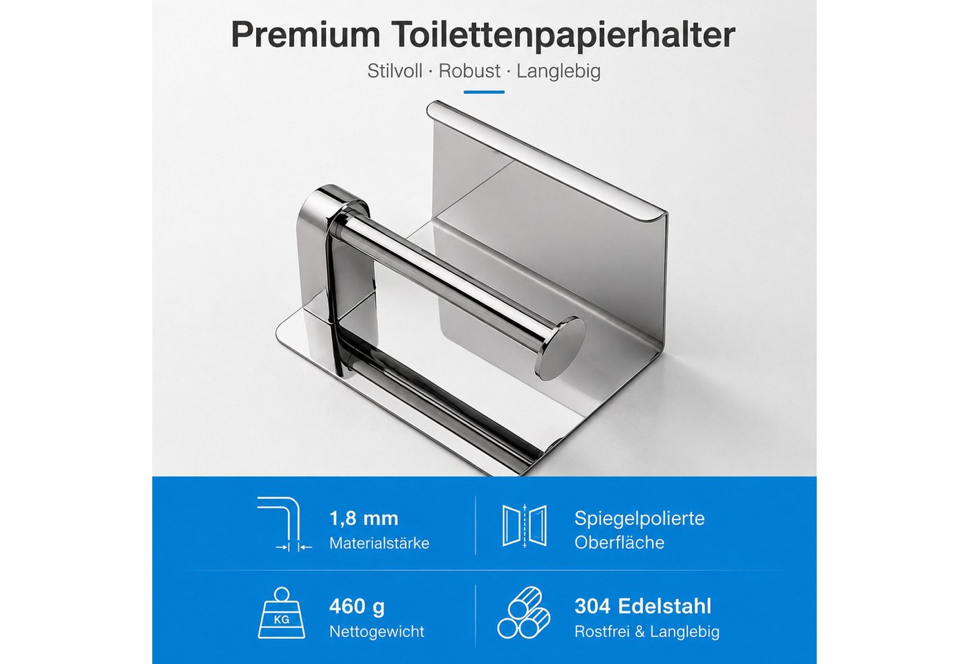 BOOD Toilettenpapierhalter aus Edelstahl mit Ablage, bohr‑/klebbar Wandmontage für Bad & Küche (Packung, inkl. Montagezubehör für Bohr‑ und Klebemontage), Praktische Ablagefläche,für Bad,Küche,passend für gängige Papierrollen Bild 2
