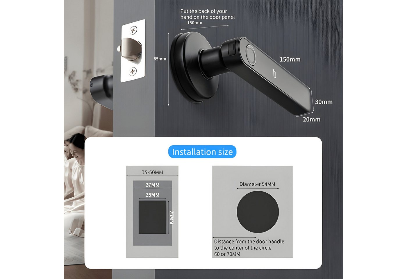 Tuya Türschlossantrieb BLE Fingerabdruck-Türschloss digitales elektronisches Schloss, App-Steuerung via Bluetooth, Tastatur zur Eingabe von PIN-Codes Bild 3