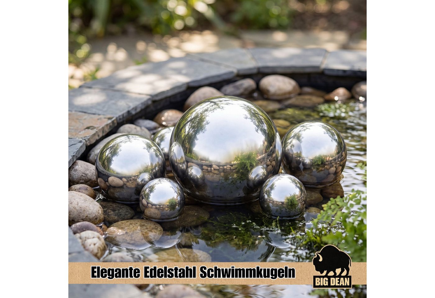 BigDean Fertigteich Brunnen Miniteich Komplettset mit Schale & Teichkugeln, (Set, 7-tlg), UV-beständig, Wetter- und frostfeste Materialien, Made in Europe Bild 3
