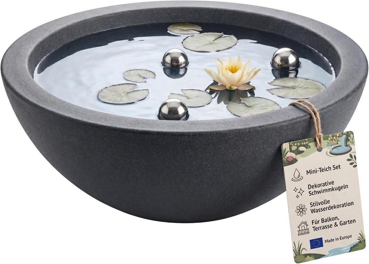 BigDean Fertigteich Brunnen Miniteich Komplettset mit Schale & Teichkugeln, (Set, 7-tlg), UV-beständig, Wetter- und frostfeste Materialien, Made in Europe Bild 4