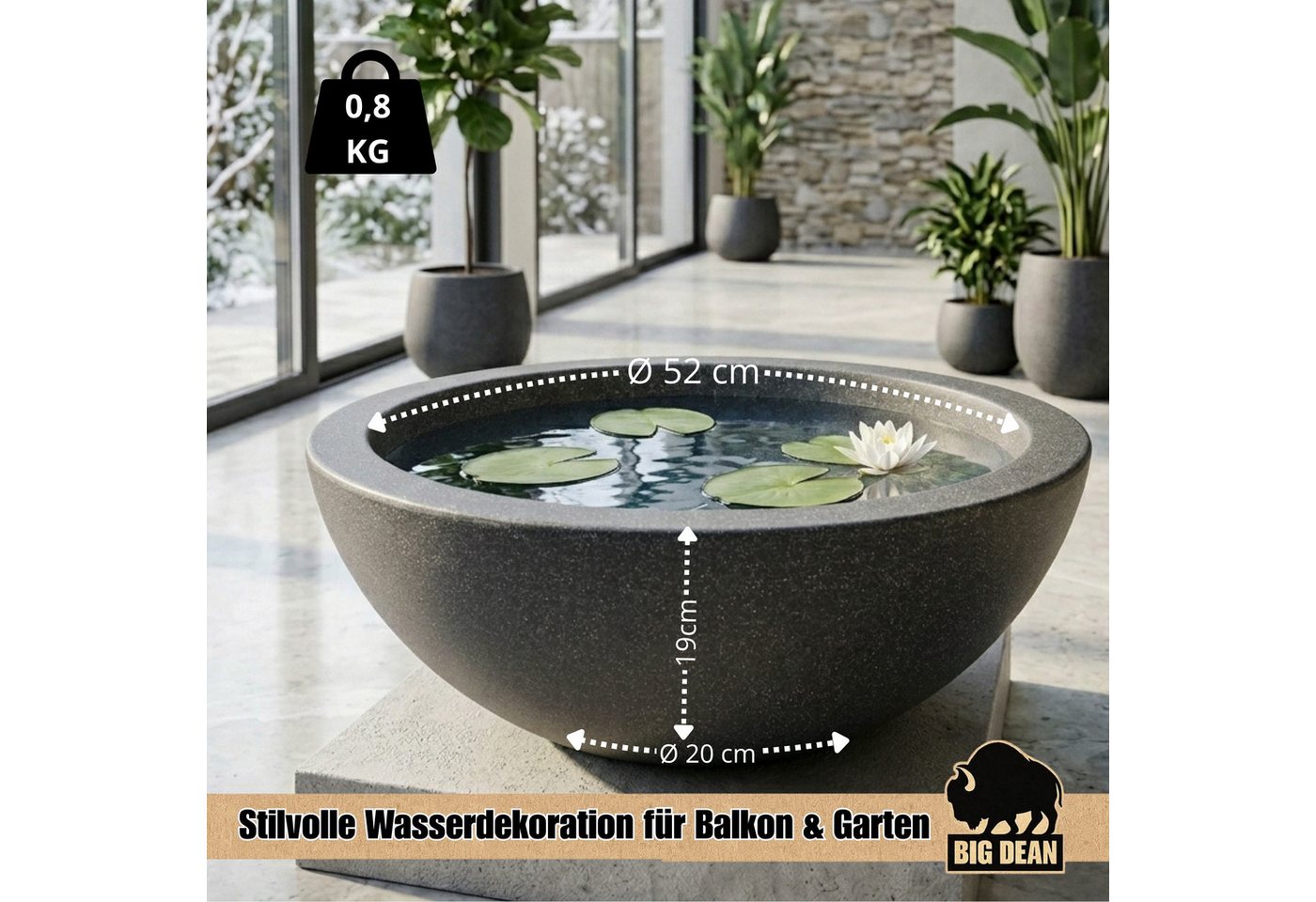BigDean Fertigteich Brunnen Miniteich Komplettset mit Schale & Teichkugeln, (Set, 7-tlg), UV-beständig, Wetter- und frostfeste Materialien, Made in Europe Bild 5