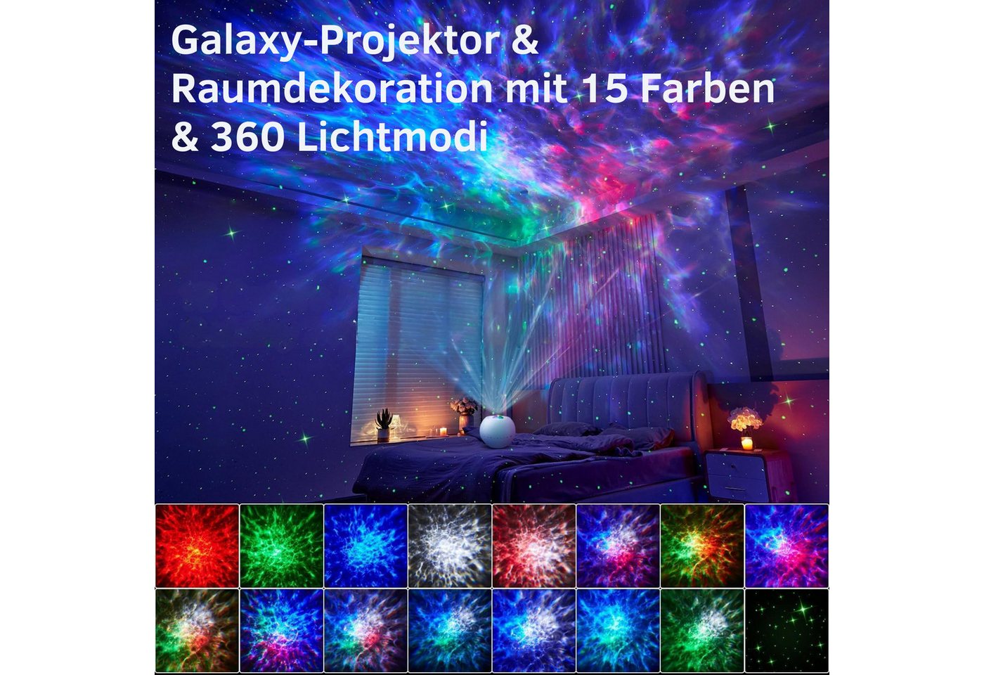 Vivitar LED-Sternenhimmel Projektor mit 15 Farben 15 Schlafliedern Geräuschen, 3 Projektionsmodi, Geschenk für Kinder, Mädchen, Frauen, mit Bluetooth, Fernbedienung, Nachtlicht für Kinder Schlafzimmer, LED-Sternenprojektor für Decken und Wände, Galaxie-Licht, Nebelprojektor, Stimmungslicht, Luxuriöse Steuerung per Funk-Fernbedienung, Dekorationslampe Bild 4