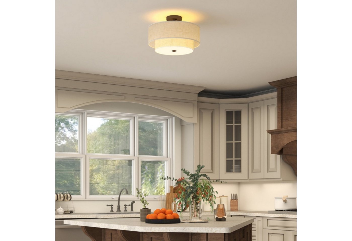 Blossom LED Deckenleuchte Deckenlampe E14 mit Leinen Lampenschirm Ø40 cm 3-flammig, für Wohnzimmer Schlafzimmer Flur, modern Bild 4