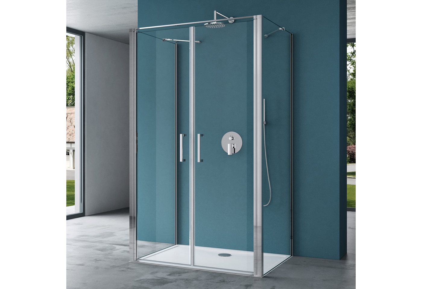 Mai & Mai Grossraumdusche U-Form Duschkabine aus 8 mm ESG mit Nano-Beschichtung R66UK, BxT: 90x80 cm, Sicherheitsglas nach DIN EN 12150-1 und DIN EN 14428 Bild 3